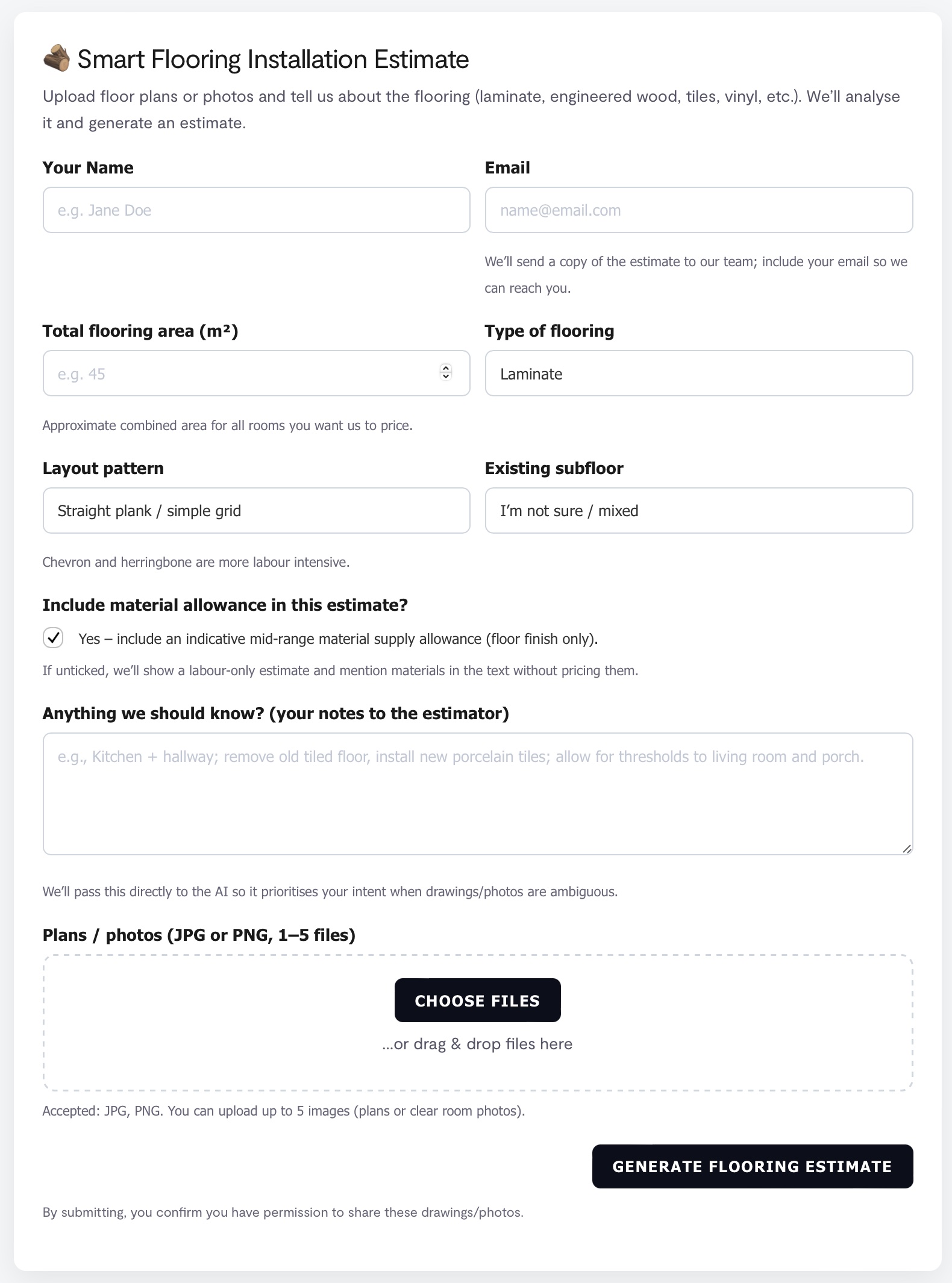 Floor installation estimate