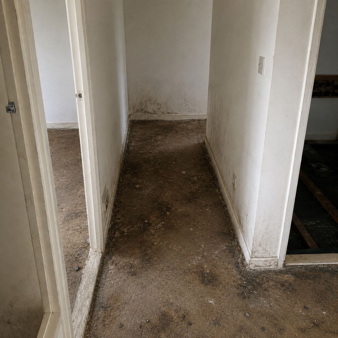 Neglected hallway before the Greenwich flat refurbishment