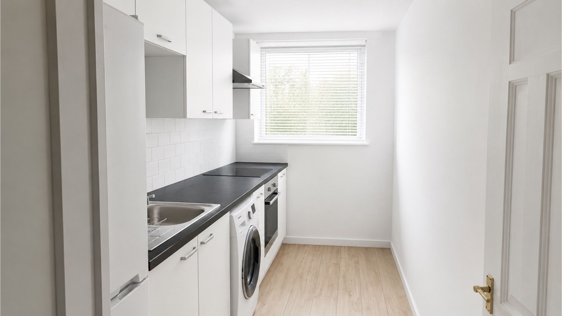 Completed kitchen following renovation of a one-bedroom flat in Greenwich SE8