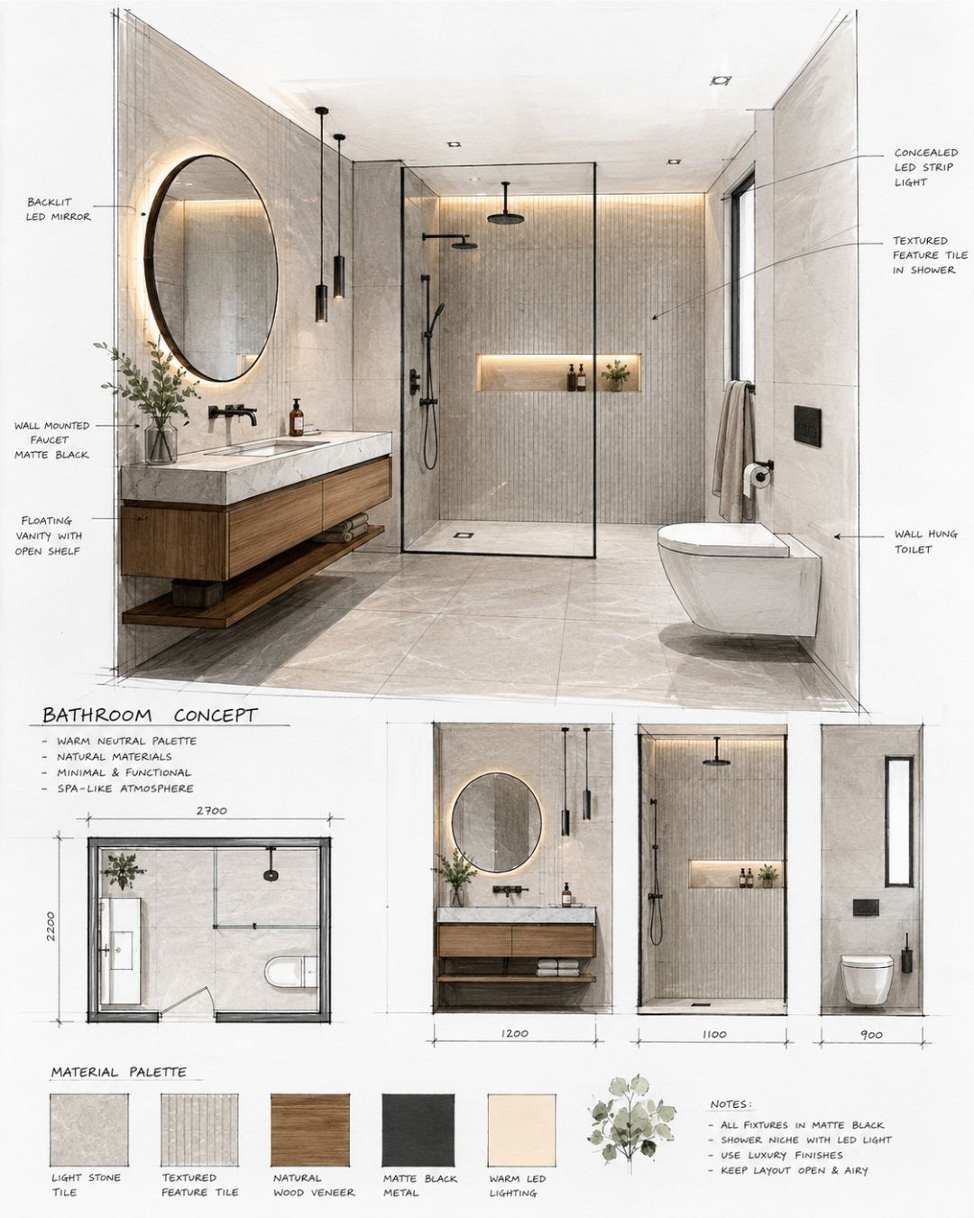 Completed porcelain bathroom tiling in a Growchance en-suite renovation in Chiswick