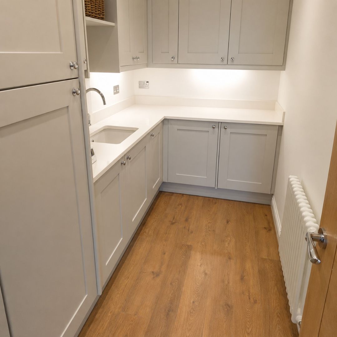 New staircase hallway and utility arrangement in renovated Barnet bungalow