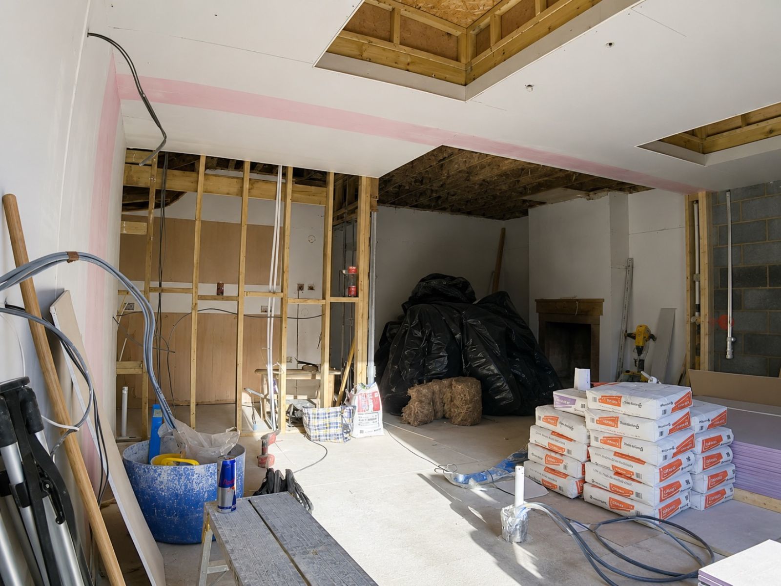 Internal timber framing and service preparation inside the Bromley rear extension