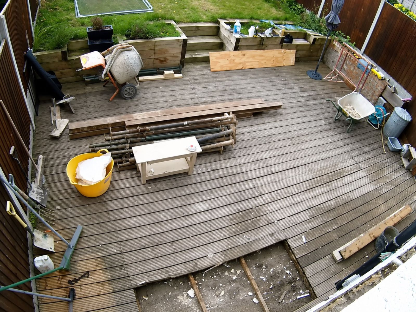 Raised timber decking before construction of the Bromley rear extension