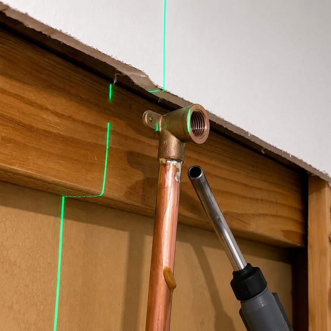 Plumbing and wall preparation during Chiswick en suite renovation