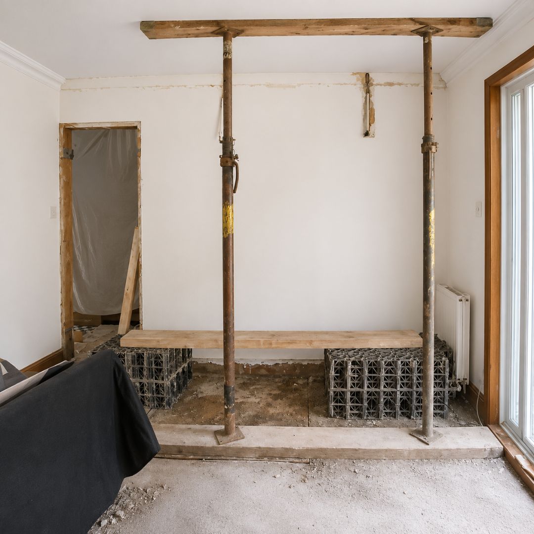 Original load-bearing brick wall dividing the kitchen and dining room in Deptford