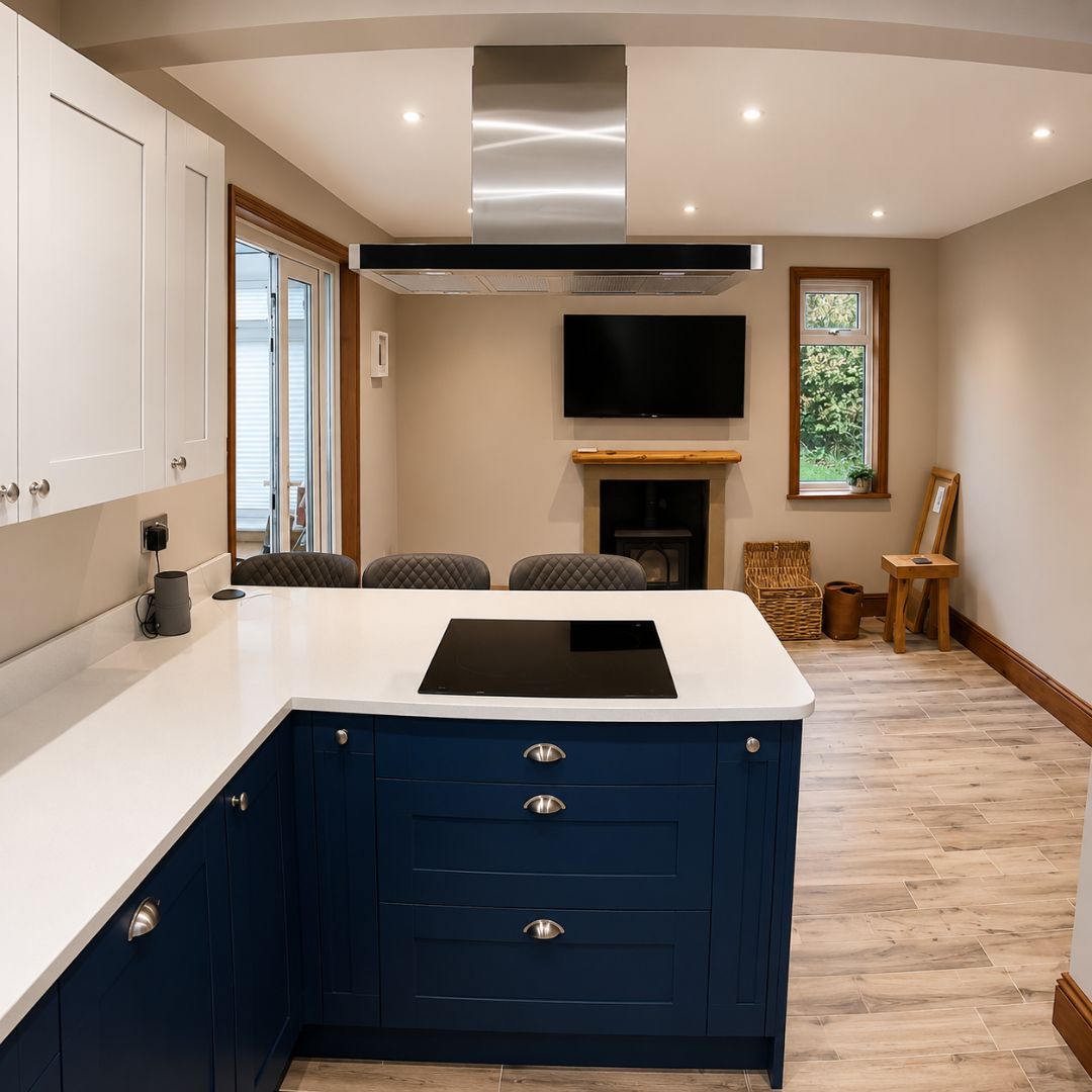 Finished kitchen installation and tiled floor in the completed Deptford renovation