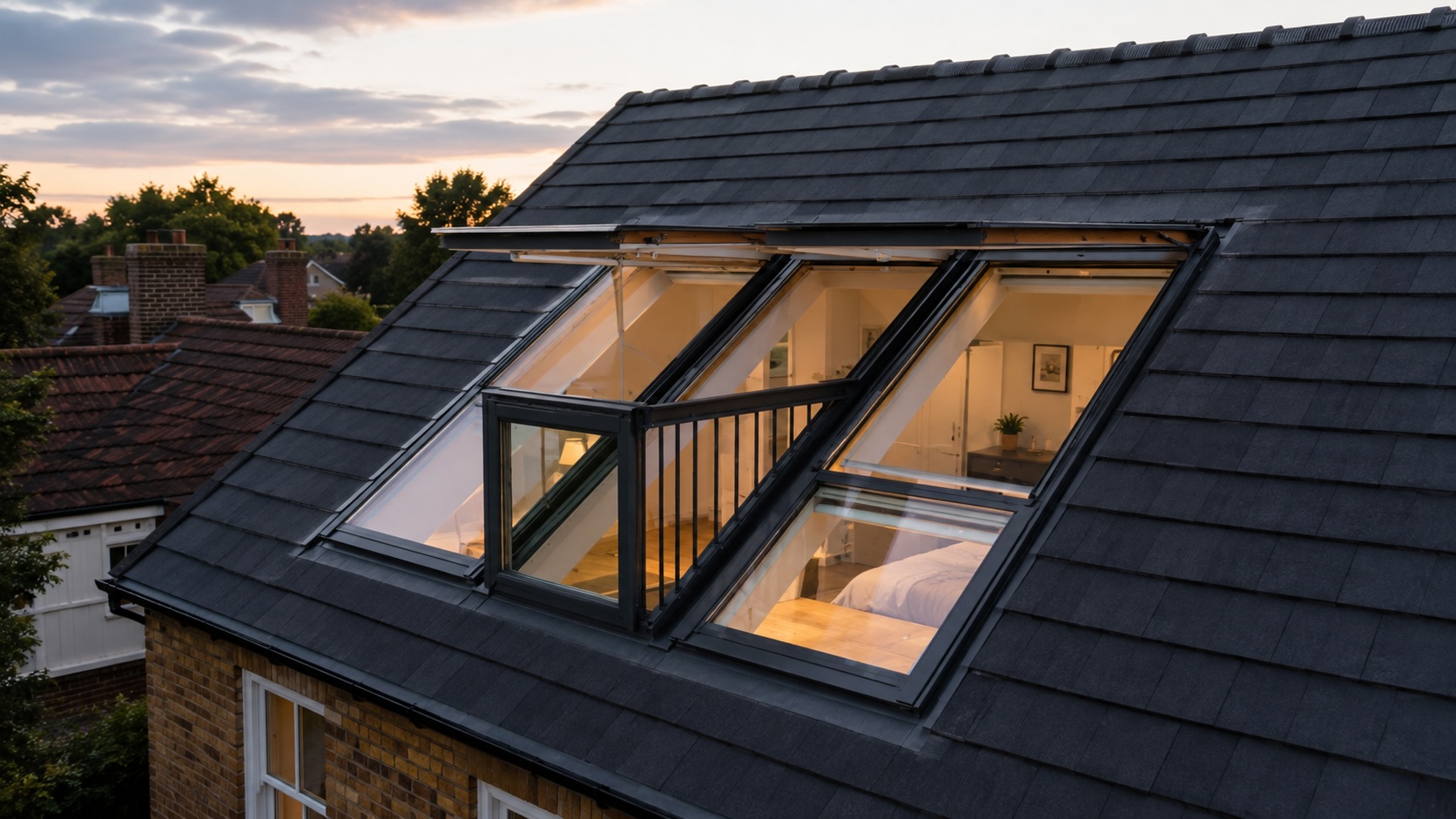 Rooflight loft conversion showing windows installed within the existing roof